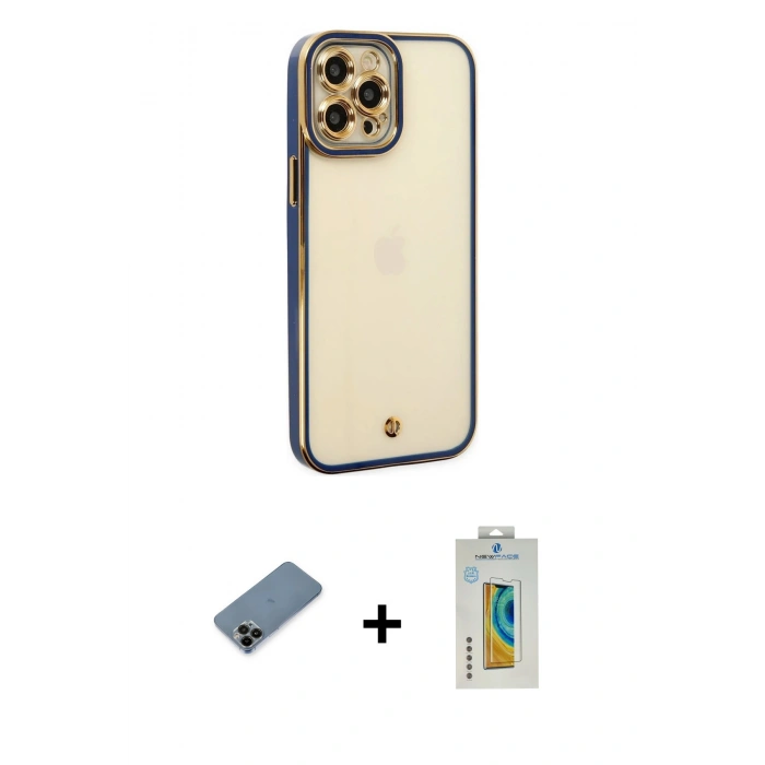 MARSİLYAN™- iPhone 12 Pro Max Kılıf Çekirdek Klasik Serisi - Siyah Polymer Nano Ekran Koruyucu + Shine Kamera Lens Koruma Cam - SH