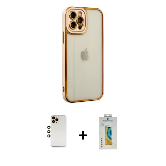 MARSİLYAN™- iPhone 12 Pro Max Kılıf Çekirdek Klasik Serisi - Siyah Polymer Nano Ekran Koruyucu + Shine Kamera Lens - GD