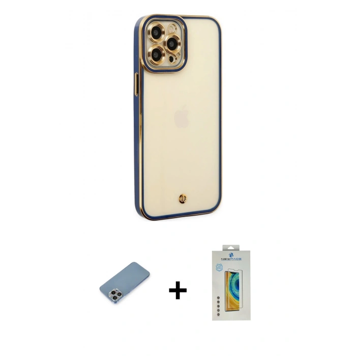 MARSİLYAN™- iPhone 12 Pro Max Kılıf Çekirdek Klasik Serisi - Siyah Polymer Nano Ekran Koruyucu + Shine Kamera Lens Koruma Cam - GI