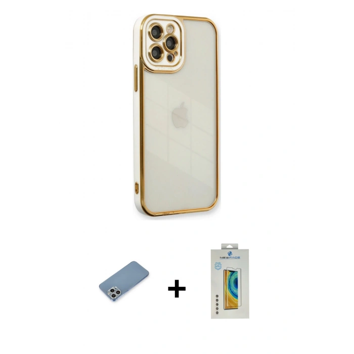 MARSİLYAN™- iPhone 12 Pro Max Kılıf Çekirdek Klasik Serisi - Siyah Polymer Nano Ekran Koruyucu + Shine Kamera Lens Koruma Cam - GS