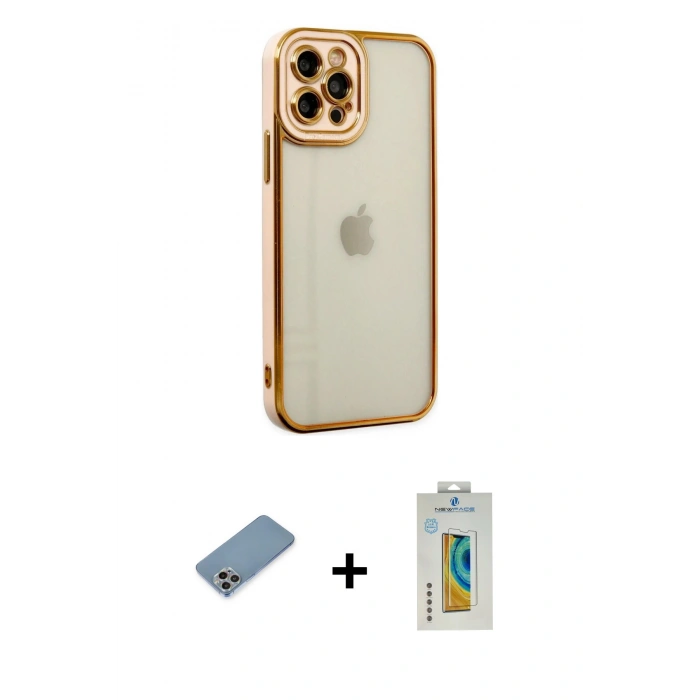 MARSİLYAN™- iPhone 12 Pro Max Kılıf Çekirdek Klasik Serisi - Siyah Polymer Nano Ekran Koruyucu + Shine Kamera Lens Koruma Cam - GI