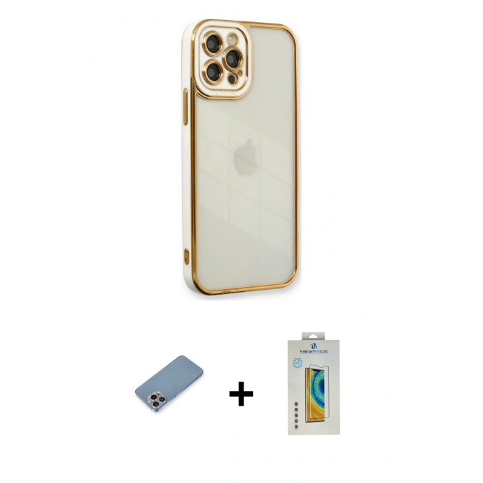 MARSİLYAN™- iPhone 12 Pro Max Kılıf Çekirdek Klasik Serisi - Siyah Polymer Nano Ekran Koruyucu + Shine Kamera Lens Koruma Cam - GI