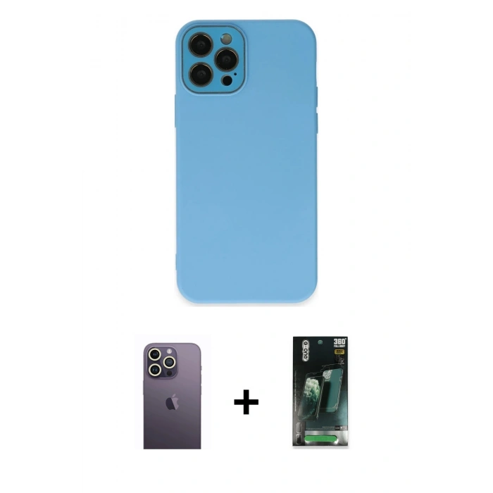 MARSİLYAN™- iPhone 12 Pro Max Kılıf Çekirdek Modern Serisi - Şeffaf 360 Full Body Arka Koruyucu + Neon Fosforlu Kamera Lens - BZ