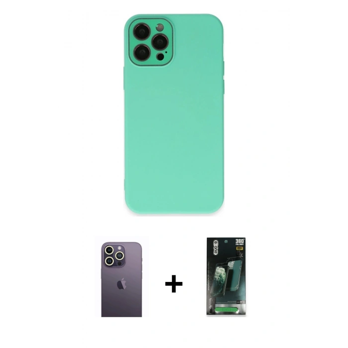 MARSİLYAN™- iPhone 12 Pro Max Kılıf Çekirdek Modern Serisi - Şeffaf 360 Full Body Arka Koruyucu + Neon Fosforlu Kamera Lens - BZ