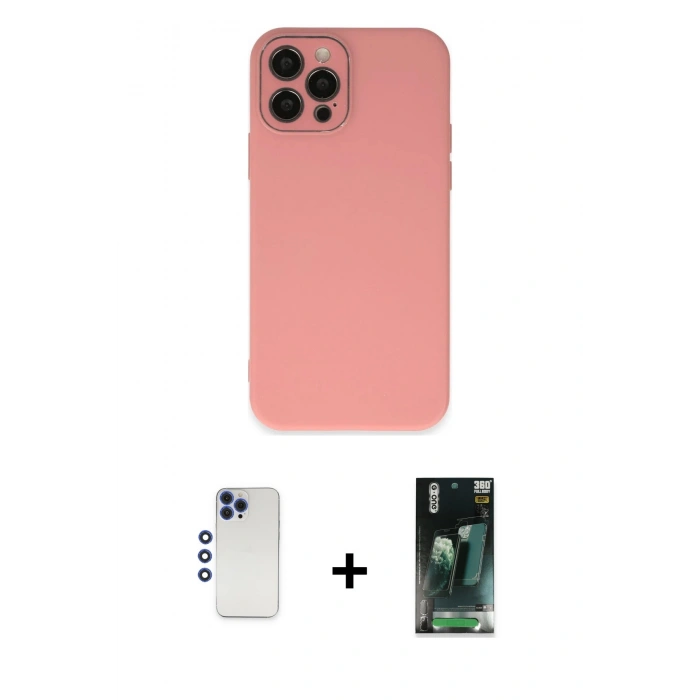 MARSİLYAN™- iPhone 12 Pro Max Kılıf Çekirdek Modern Serisi - Şeffaf 360 Full Body Arka Koruyucu + Shine Kamera Lens - LT