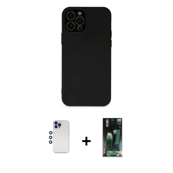 MARSİLYAN™- iPhone 12 Pro Max Kılıf Çekirdek Modern Serisi - Şeffaf 360 Full Body Arka Koruyucu + Shine Kamera Lens - LT