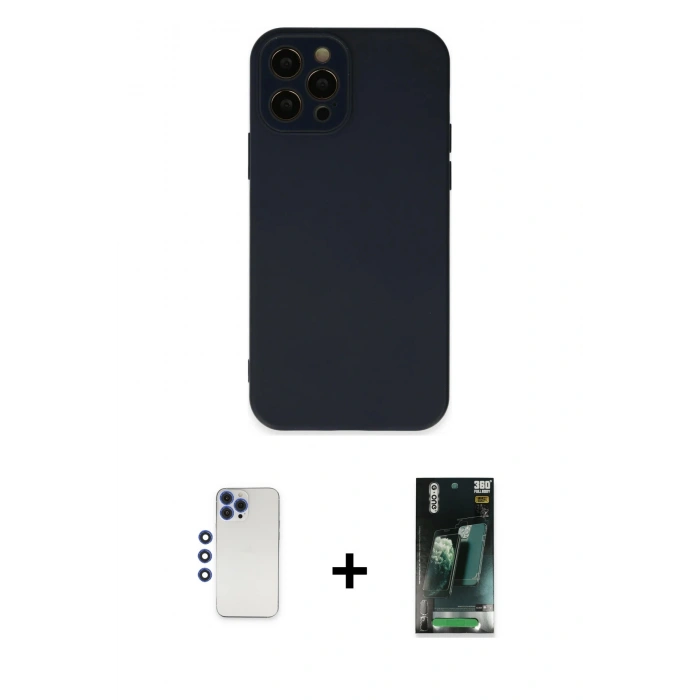MARSİLYAN™- iPhone 12 Pro Max Kılıf Çekirdek Modern Serisi - Şeffaf 360 Full Body Arka Koruyucu + Shine Kamera Lens - LT