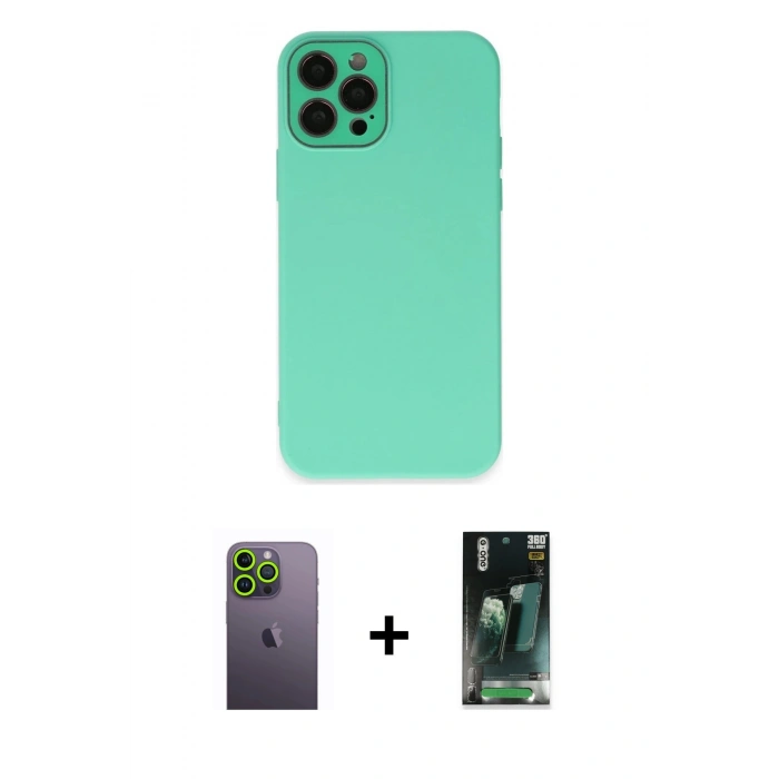 MARSİLYAN™- iPhone 12 Pro Max Kılıf Çekirdek Modern Serisi - Şeffaf 360 Full Body Arka Koruyucu + Neon Fosforlu Kamera Lens - YL