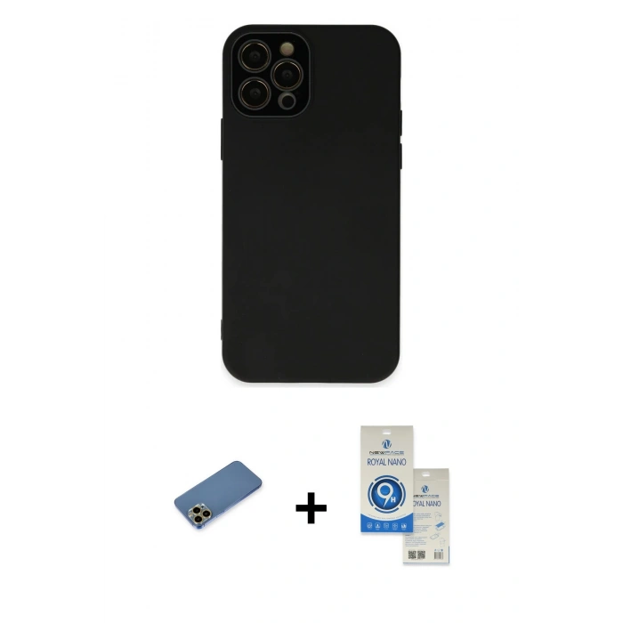 MARSİLYAN™- iPhone 12 Pro Max Kılıf Çekirdek Modern Serisi - Şeffaf Royal Nano Ekran Koruyucu + Shine Kamera Lens Koruma Cam - GD