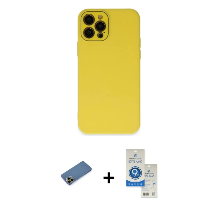 MARSİLYAN™- iPhone 12 Pro Max Kılıf Çekirdek Modern Serisi - Şeffaf Royal Nano Ekran Koruyucu + Shine Kamera Lens Koruma Cam - GD