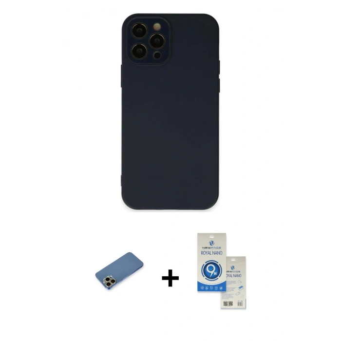 MARSİLYAN™- iPhone 12 Pro Max Kılıf Çekirdek Modern Serisi - Şeffaf Royal Nano Ekran Koruyucu + Shine Kamera Lens Koruma Cam - GD
