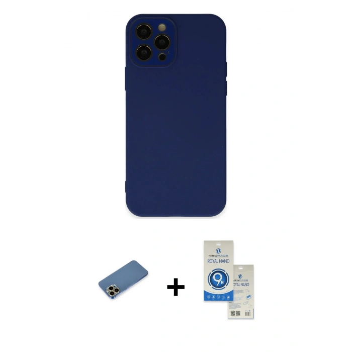 MARSİLYAN™- iPhone 12 Pro Max Kılıf Çekirdek Modern Serisi - Şeffaf Royal Nano Ekran Koruyucu + Shine Kamera Lens Koruma Cam - GD