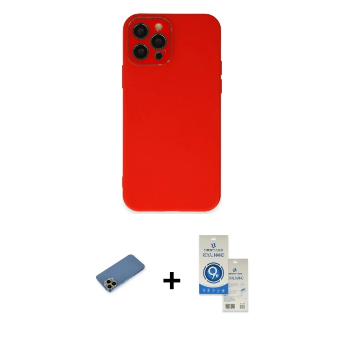 MARSİLYAN™- iPhone 12 Pro Max Kılıf Çekirdek Modern Serisi - Şeffaf Royal Nano Ekran Koruyucu + Shine Kamera Lens Koruma Cam - GD