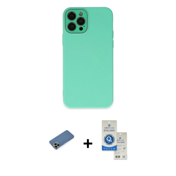 MARSİLYAN™- iPhone 12 Pro Max Kılıf Çekirdek Modern Serisi - Şeffaf Royal Nano Ekran Koruyucu + Shine Kamera Lens Koruma Cam - GD