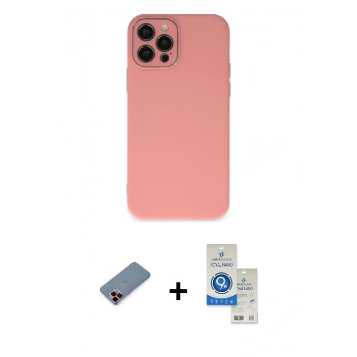 MARSİLYAN™- iPhone 12 Pro Max Kılıf Çekirdek Modern Serisi - Şeffaf Royal Nano Ekran Koruyucu + Metal Kamera Lens Koruma Cam - KI