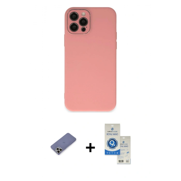 MARSİLYAN™- iPhone 12 Pro Max Kılıf Çekirdek Modern Serisi - Şeffaf Royal Nano Ekran Koruyucu + Metal Kamera Lens Koruma Cam - GD