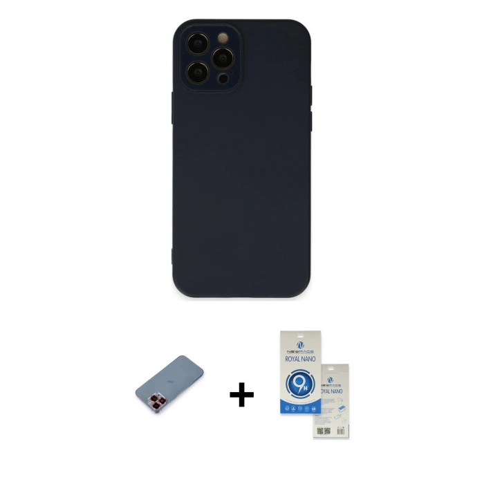 MARSİLYAN™- iPhone 12 Pro Max Kılıf Çekirdek Modern Serisi - Şeffaf Royal Nano Ekran Koruyucu + Metal Kamera Lens Koruma Cam - KI