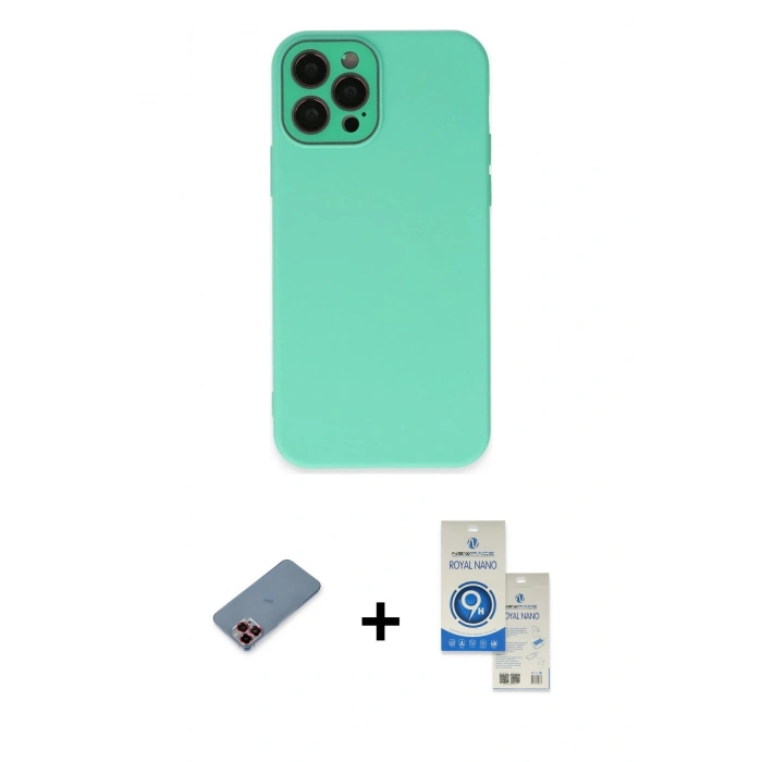 MARSİLYAN™- iPhone 12 Pro Max Kılıf Çekirdek Modern Serisi - Şeffaf Royal Nano Ekran Koruyucu + Metal Kamera Lens Koruma Cam - KI
