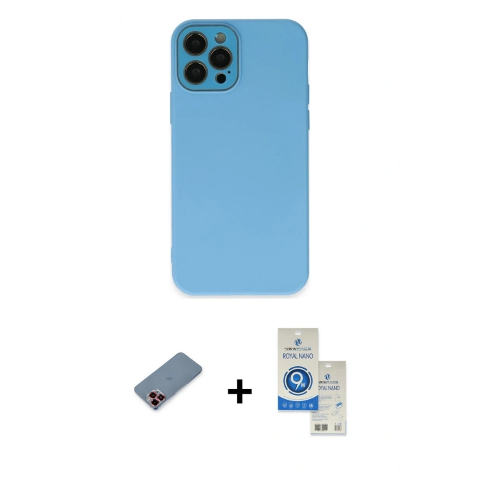 MARSİLYAN™- iPhone 12 Pro Max Kılıf Çekirdek Modern Serisi - Şeffaf Royal Nano Ekran Koruyucu + Metal Kamera Lens Koruma Cam - KI