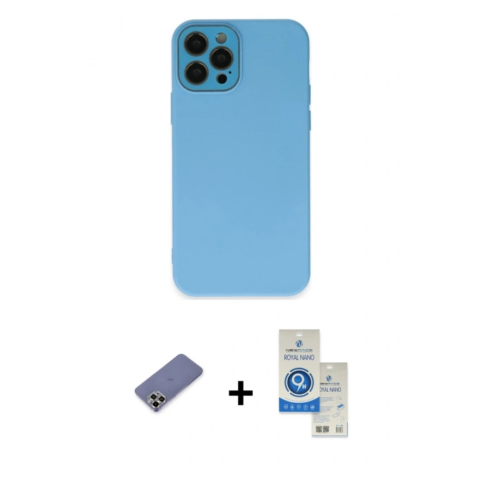MARSİLYAN™- iPhone 12 Pro Max Kılıf Çekirdek Modern Serisi - Şeffaf Royal Nano Ekran Koruyucu + Metal Kamera Lens Koruma Cam - GD