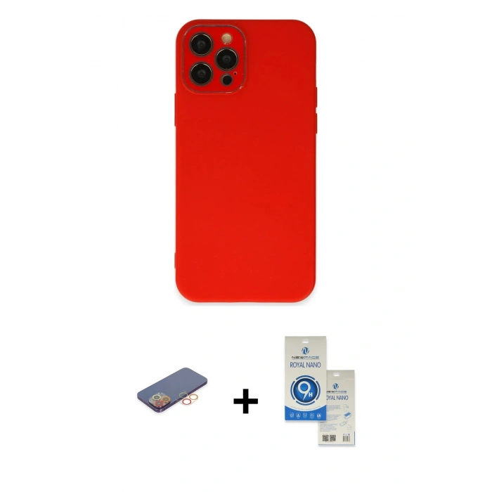 MARSİLYAN™- iPhone 12 Pro Max Kılıf Çekirdek Modern Serisi - Şeffaf Royal Nano Ekran Koruyucu + Renkli Kamera Lens Koruma Cam - TU