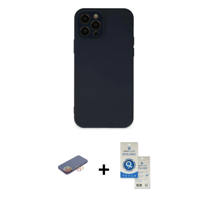 MARSİLYAN™- iPhone 12 Pro Max Kılıf Çekirdek Modern Serisi - Şeffaf Royal Nano Ekran Koruyucu + Renkli Kamera Lens Koruma Cam - TU