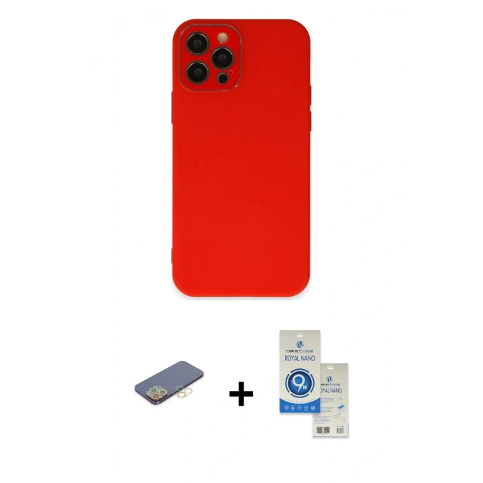 MARSİLYAN™- iPhone 12 Pro Max Kılıf Çekirdek Modern Serisi - Şeffaf Royal Nano Ekran Koruyucu + Renkli Kamera Lens Koruma Cam - SI