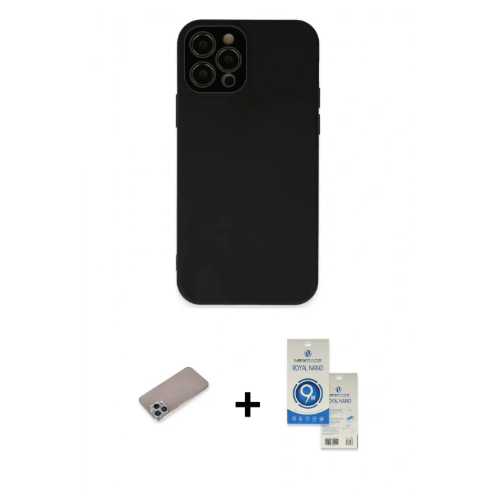 MARSİLYAN™- iPhone 12 Pro Max Kılıf Çekirdek Modern Serisi - Şeffaf Royal Nano Ekran Koruyucu + Shine Kamera Lens Koruma Cam - SABE