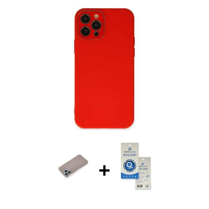 MARSİLYAN™- iPhone 12 Pro Max Kılıf Çekirdek Modern Serisi - Şeffaf Royal Nano Ekran Koruyucu + Shine Kamera Lens Koruma Cam - SABE