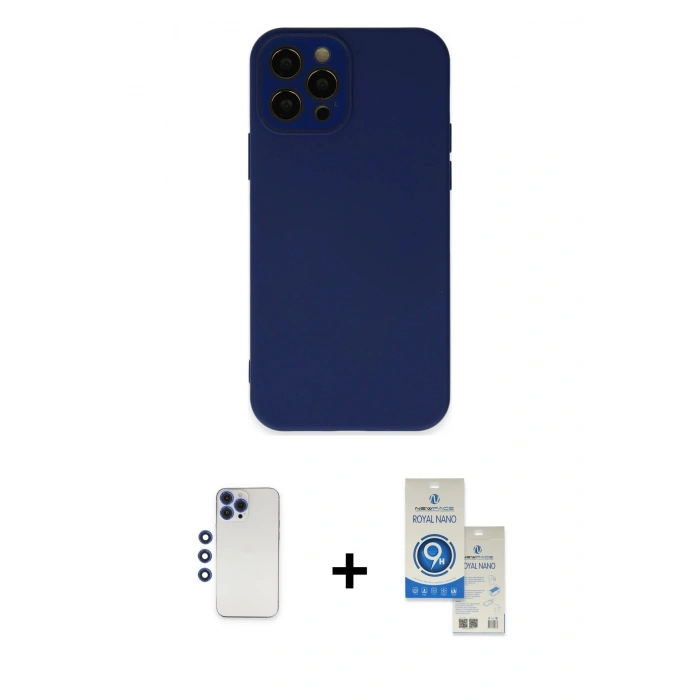MARSİLYAN™- iPhone 12 Pro Max Kılıf Çekirdek Modern Serisi - Şeffaf Royal Nano Ekran Koruyucu + Shine Kamera Lens - LT