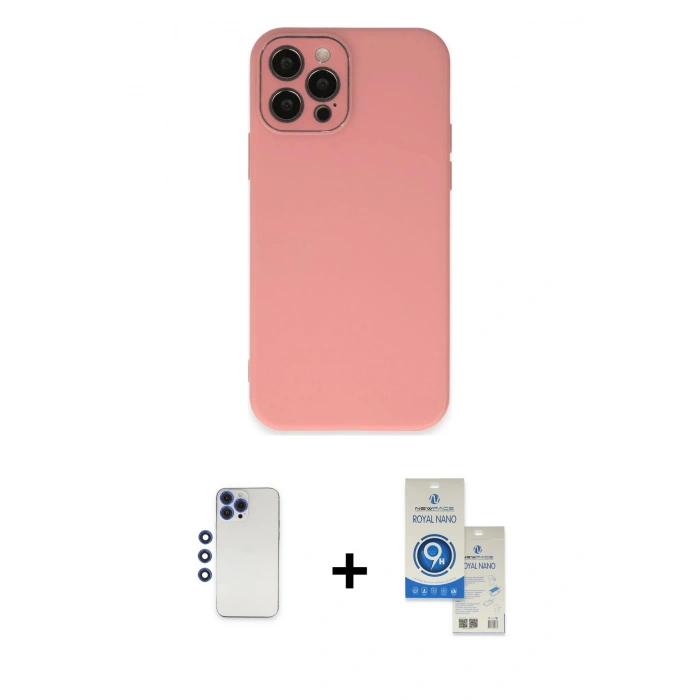 MARSİLYAN™- iPhone 12 Pro Max Kılıf Çekirdek Modern Serisi - Şeffaf Royal Nano Ekran Koruyucu + Shine Kamera Lens - LT