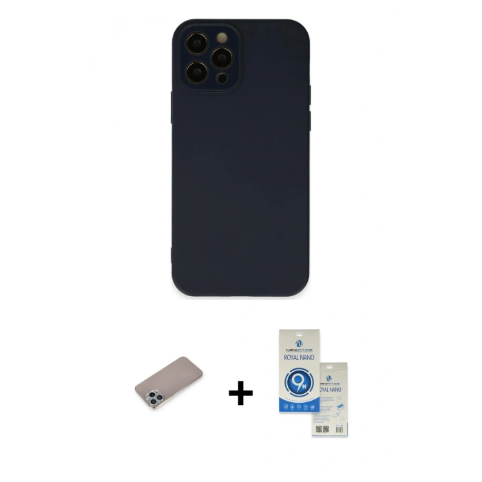 MARSİLYAN™- iPhone 12 Pro Max Kılıf Çekirdek Modern Serisi - Şeffaf Royal Nano Ekran Koruyucu + Shine Kamera Lens Koruma Cam - SABE