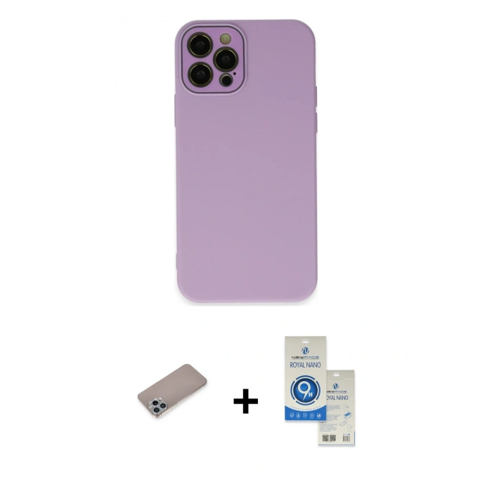 MARSİLYAN™- iPhone 12 Pro Max Kılıf Çekirdek Modern Serisi - Şeffaf Royal Nano Ekran Koruyucu + Shine Kamera Lens Koruma Cam - SABE