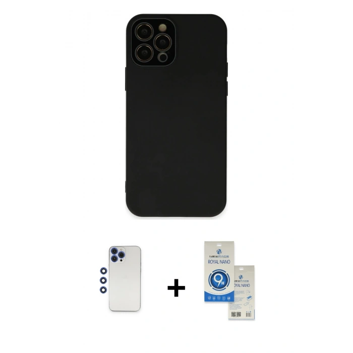 MARSİLYAN™- iPhone 12 Pro Max Kılıf Çekirdek Modern Serisi - Şeffaf Royal Nano Ekran Koruyucu + Shine Kamera Lens - LT