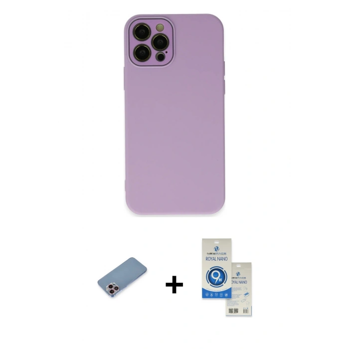 MARSİLYAN™- iPhone 12 Pro Max Kılıf Çekirdek Modern Serisi - Şeffaf Royal Nano Ekran Koruyucu + Shine Kamera Lens Koruma Cam - PE
