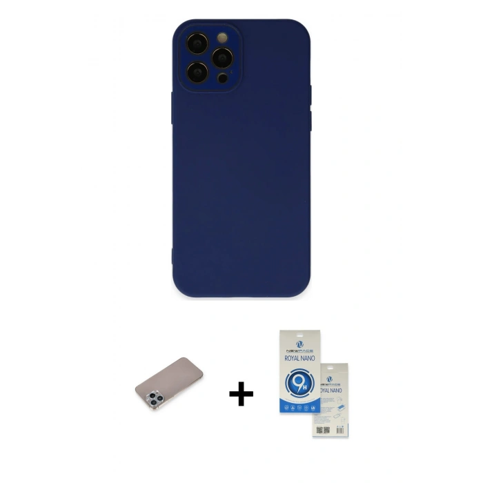 MARSİLYAN™- iPhone 12 Pro Max Kılıf Çekirdek Modern Serisi - Şeffaf Royal Nano Ekran Koruyucu + Shine Kamera Lens Koruma Cam - SABE