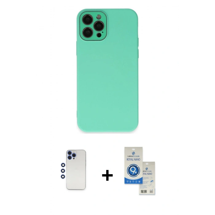 MARSİLYAN™- iPhone 12 Pro Max Kılıf Çekirdek Modern Serisi - Şeffaf Royal Nano Ekran Koruyucu + Shine Kamera Lens - LT