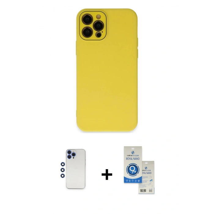MARSİLYAN™- iPhone 12 Pro Max Kılıf Çekirdek Modern Serisi - Şeffaf Royal Nano Ekran Koruyucu + Shine Kamera Lens - LT