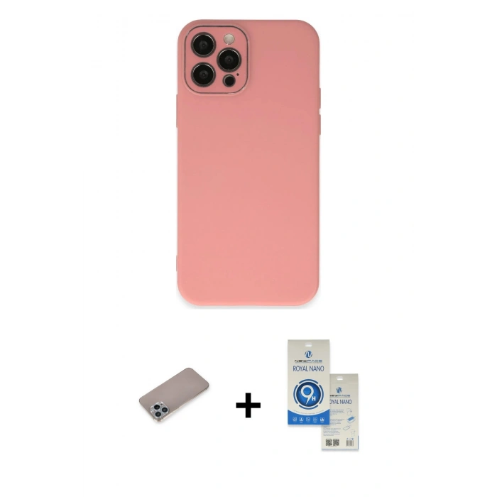 MARSİLYAN™- iPhone 12 Pro Max Kılıf Çekirdek Modern Serisi - Şeffaf Royal Nano Ekran Koruyucu + Shine Kamera Lens Koruma Cam - SABE