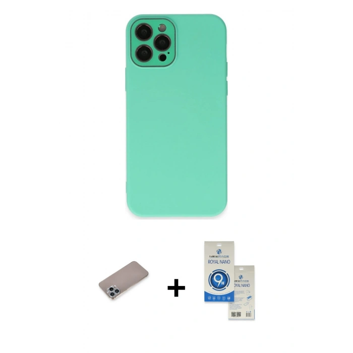 MARSİLYAN™- iPhone 12 Pro Max Kılıf Çekirdek Modern Serisi - Şeffaf Royal Nano Ekran Koruyucu + Shine Kamera Lens Koruma Cam - SABE