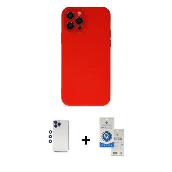 MARSİLYAN™- iPhone 12 Pro Max Kılıf Çekirdek Modern Serisi - Şeffaf Royal Nano Ekran Koruyucu + Shine Kamera Lens - LT
