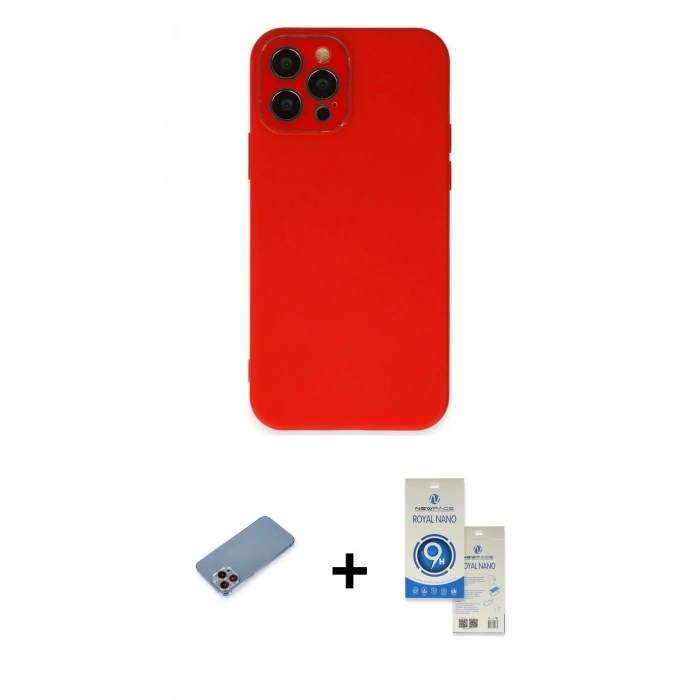 MARSİLYAN™- iPhone 12 Pro Max Kılıf Çekirdek Modern Serisi - Şeffaf Royal Nano Ekran Koruyucu + Shine Kamera Lens Koruma Cam - PE