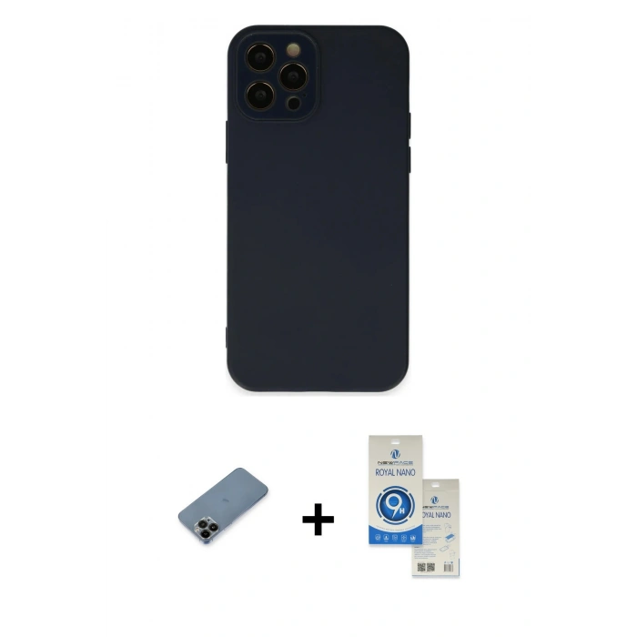 MARSİLYAN™- iPhone 12 Pro Max Kılıf Çekirdek Modern Serisi - Şeffaf Royal Nano Ekran Koruyucu + Shine Kamera Lens Koruma Cam - SH