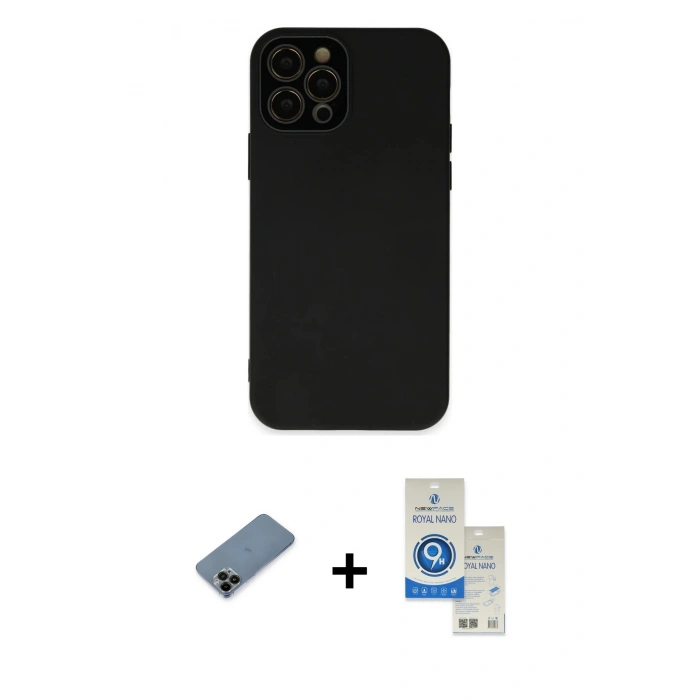 MARSİLYAN™- iPhone 12 Pro Max Kılıf Çekirdek Modern Serisi - Şeffaf Royal Nano Ekran Koruyucu + Shine Kamera Lens Koruma Cam - SH