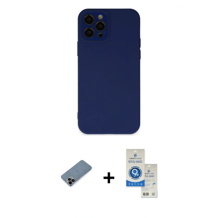 MARSİLYAN™- iPhone 12 Pro Max Kılıf Çekirdek Modern Serisi - Şeffaf Royal Nano Ekran Koruyucu + Shine Kamera Lens Koruma Cam - SH