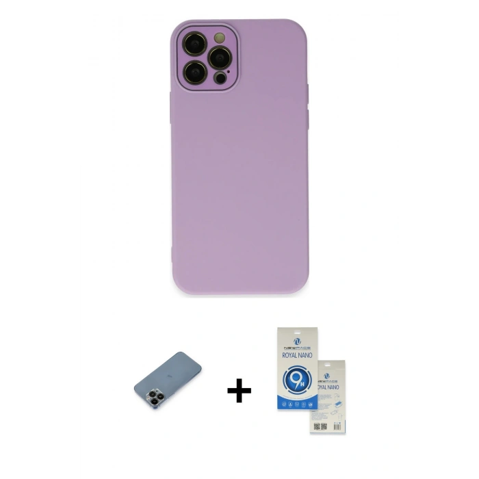 MARSİLYAN™- iPhone 12 Pro Max Kılıf Çekirdek Modern Serisi - Şeffaf Royal Nano Ekran Koruyucu + Shine Kamera Lens Koruma Cam - SH