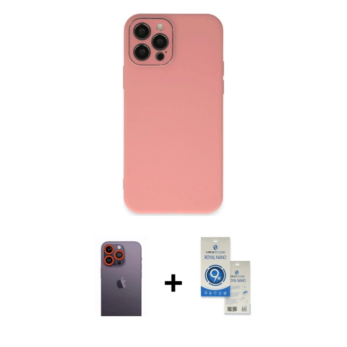MARSİLYAN™- iPhone 12 Pro Max Kılıf Çekirdek Modern Serisi - Şeffaf Royal Nano Ekran Koruyucu + Neon Fosforlu Kamera Lens - TU
