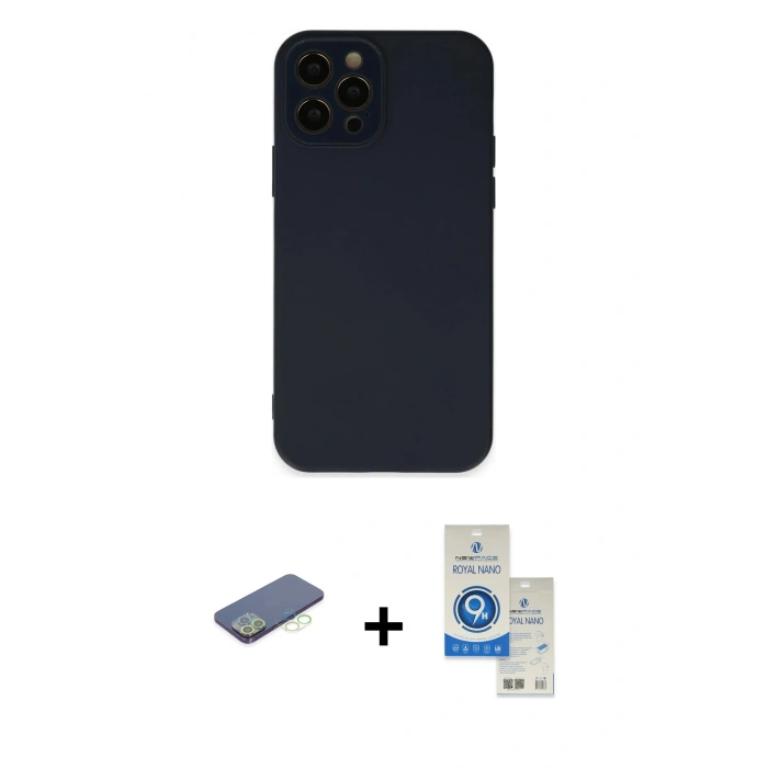 MARSİLYAN™- iPhone 12 Pro Max Kılıf Çekirdek Modern Serisi - Şeffaf Royal Nano Ekran Koruyucu + Renkli Kamera Lens Koruma Cam - YL