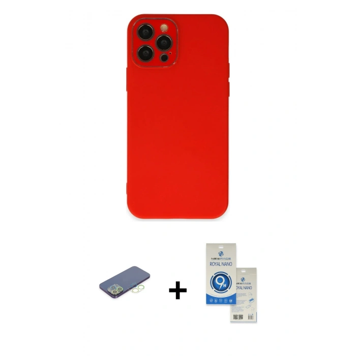 MARSİLYAN™- iPhone 12 Pro Max Kılıf Çekirdek Modern Serisi - Şeffaf Royal Nano Ekran Koruyucu + Renkli Kamera Lens Koruma Cam - YL