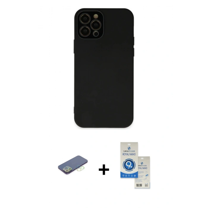 MARSİLYAN™- iPhone 12 Pro Max Kılıf Çekirdek Modern Serisi - Şeffaf Royal Nano Ekran Koruyucu + Renkli Kamera Lens Koruma Cam - YL
